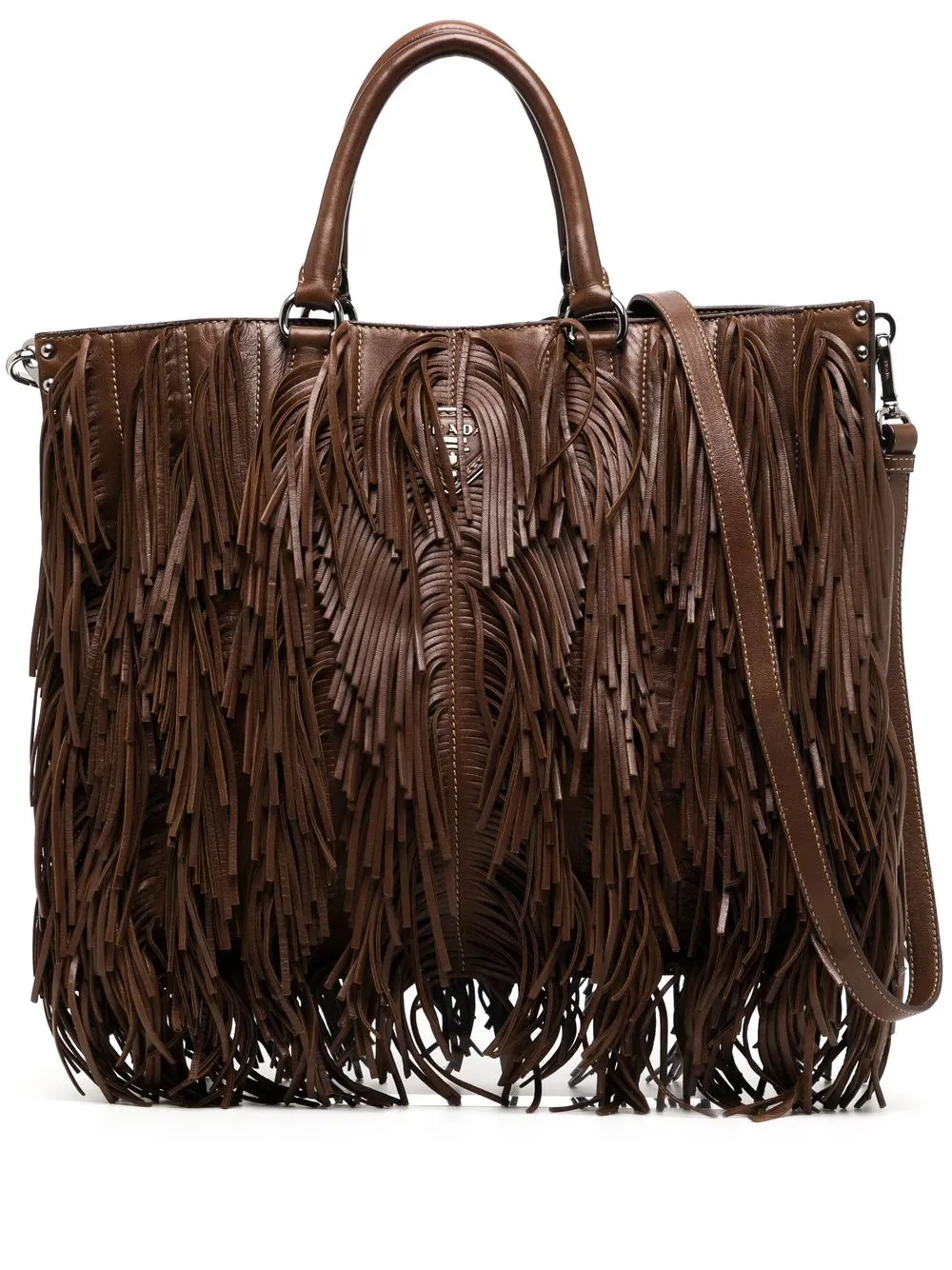 

Prada Pre-Owned triangle logo fringed two-way bag - Brown