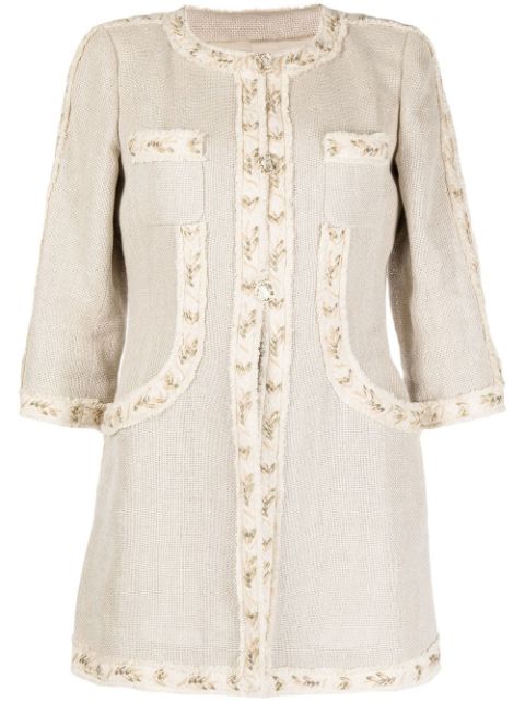 CHANEL 2009 appliquee detailing collarless coat Women