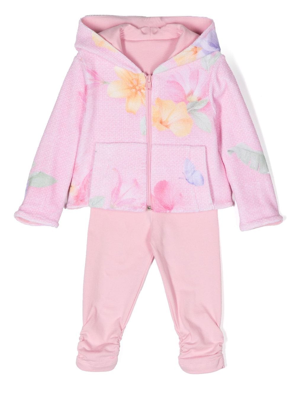 Lapin House Babies' Floral-print Tracksuit Set In Pink