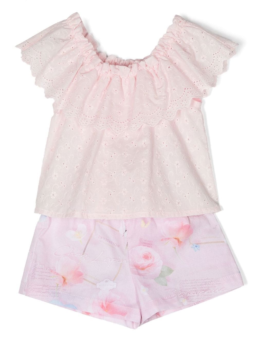Lapin House Babies' Tie-dye Print Shorts And Top Set In Pink
