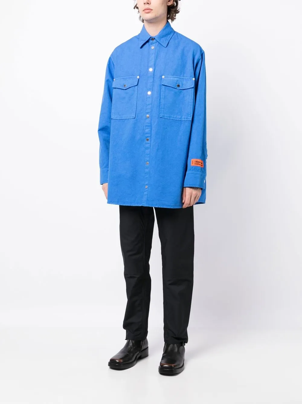 Shop Heron Preston Logo-patch Button-up Shirt In Blue