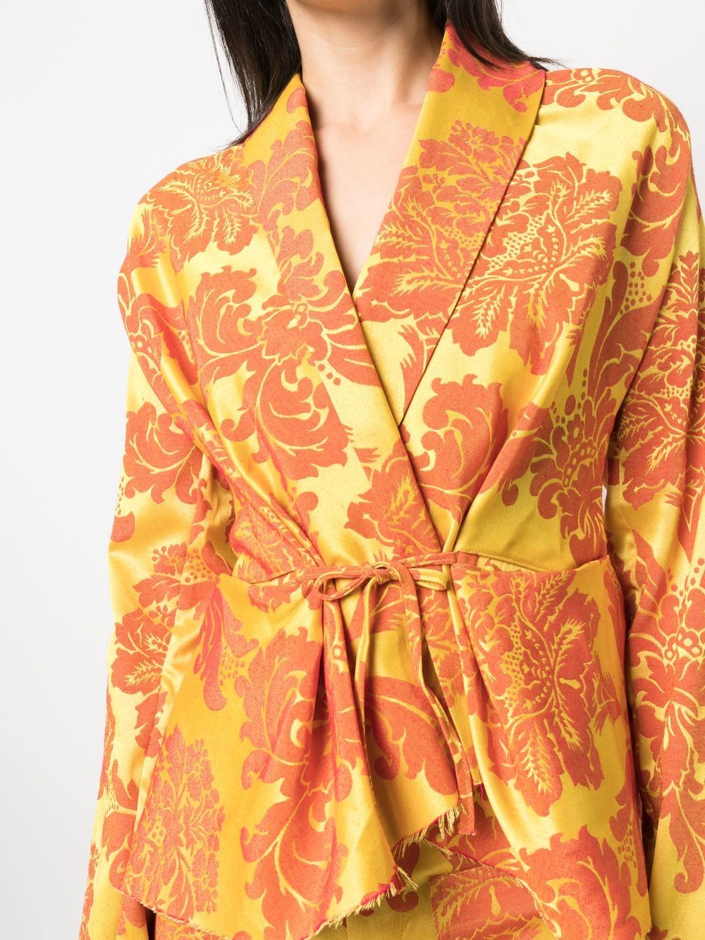Shop Marques' Almeida Floral Print Tie-front Jacket In Yellow