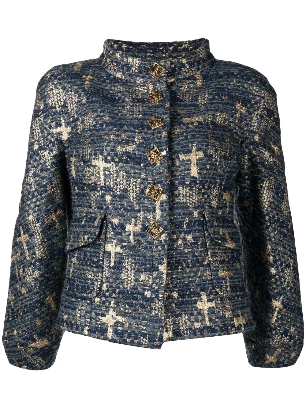 

CHANEL Pre-Owned embellished buttons jacquard jacket - Blue