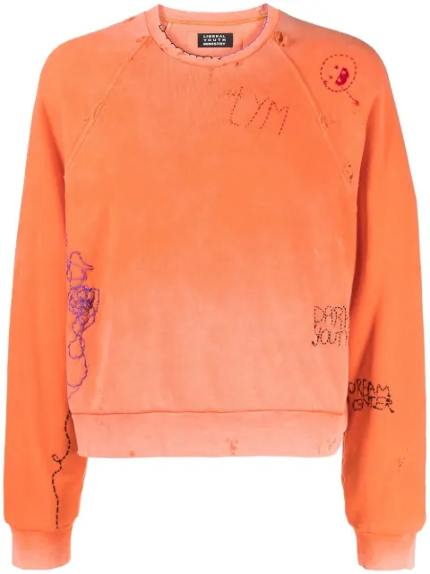 Liberal Youth Ministry distressed-effect embroidered sweatshirt