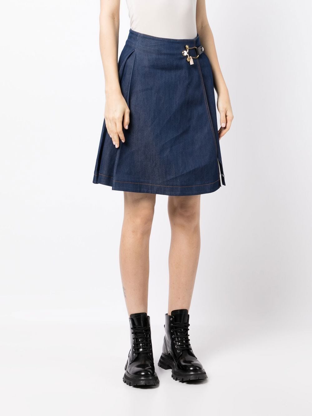Pre-owned Balenciaga Toggle-fastened Flared Denim Skirt In Blue