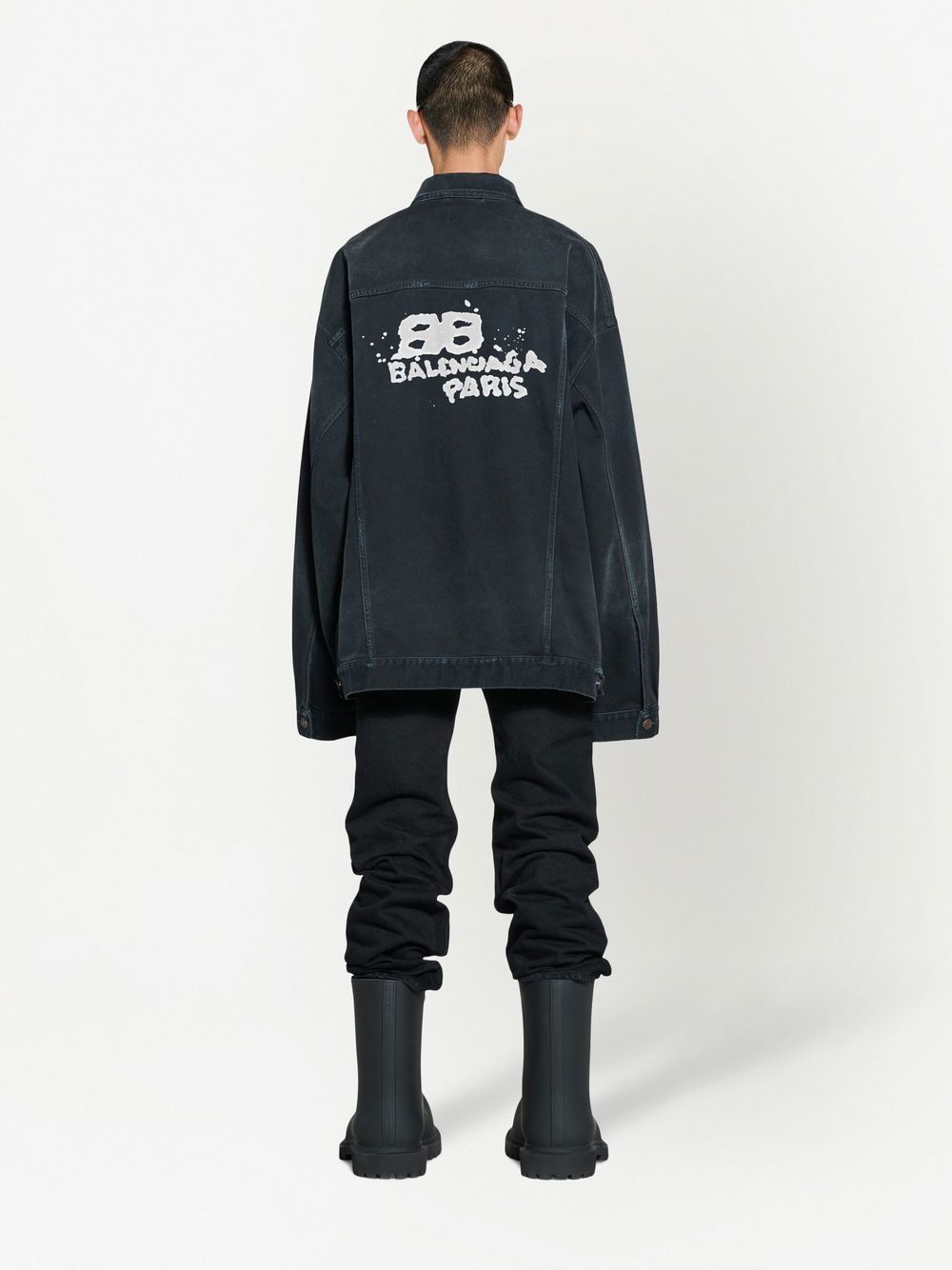 Shop Balenciaga Hand-drawn Bb Denim Jacket In Black