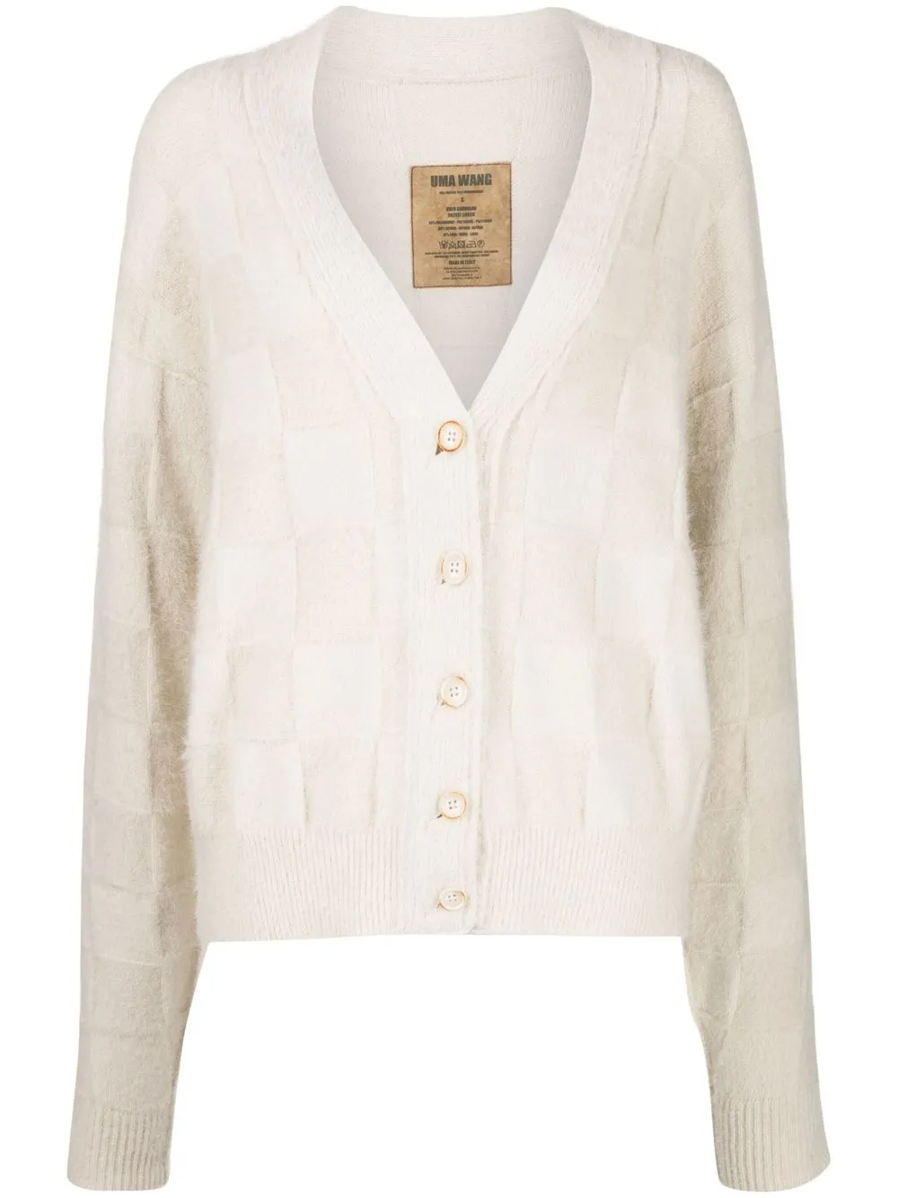 

Uma Wang check-knit alpaca wool-blend cardigan - Neutrals