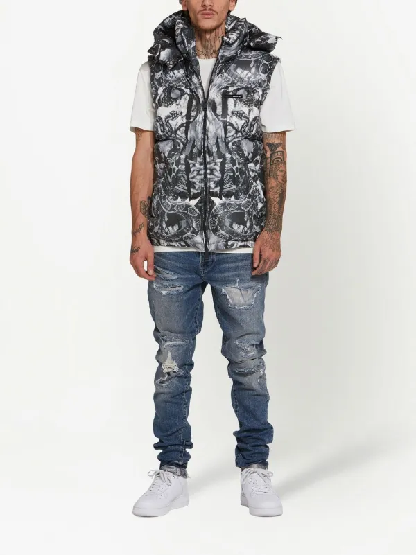 Purple Brand graphic-print Puffer Vest | Grey | FARFETCH