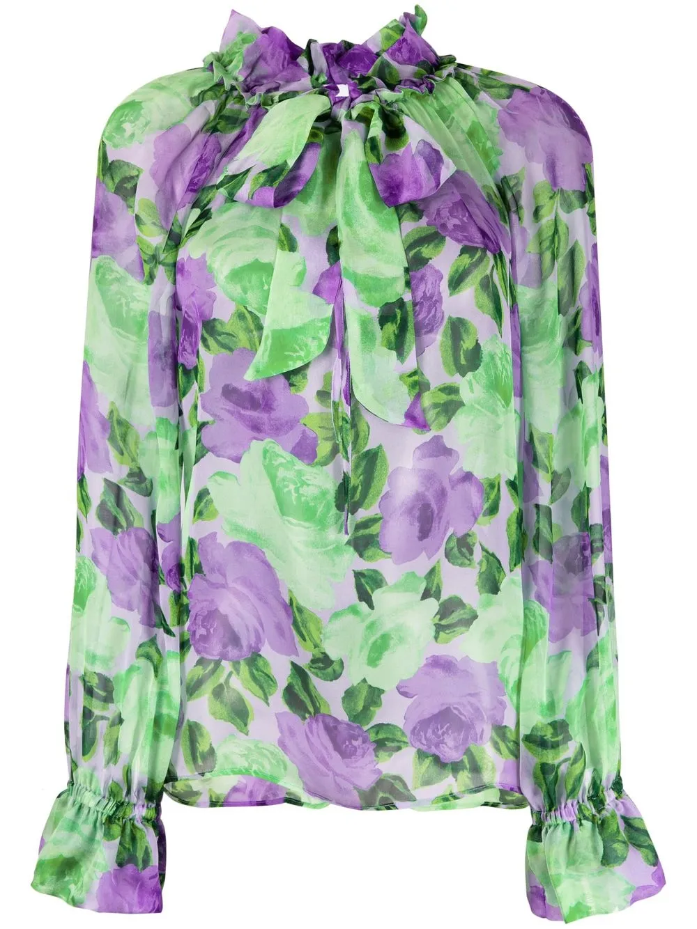 

P.A.R.O.S.H. floral-print puff-sleeve blouse - Purple