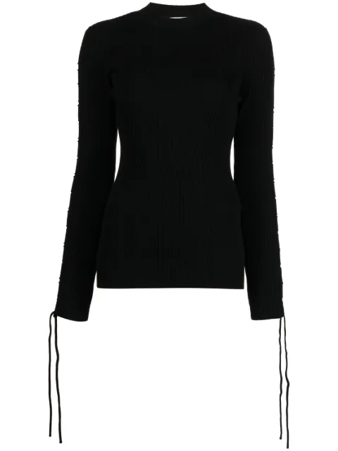 Off-White top de canalé con detalle de encaje