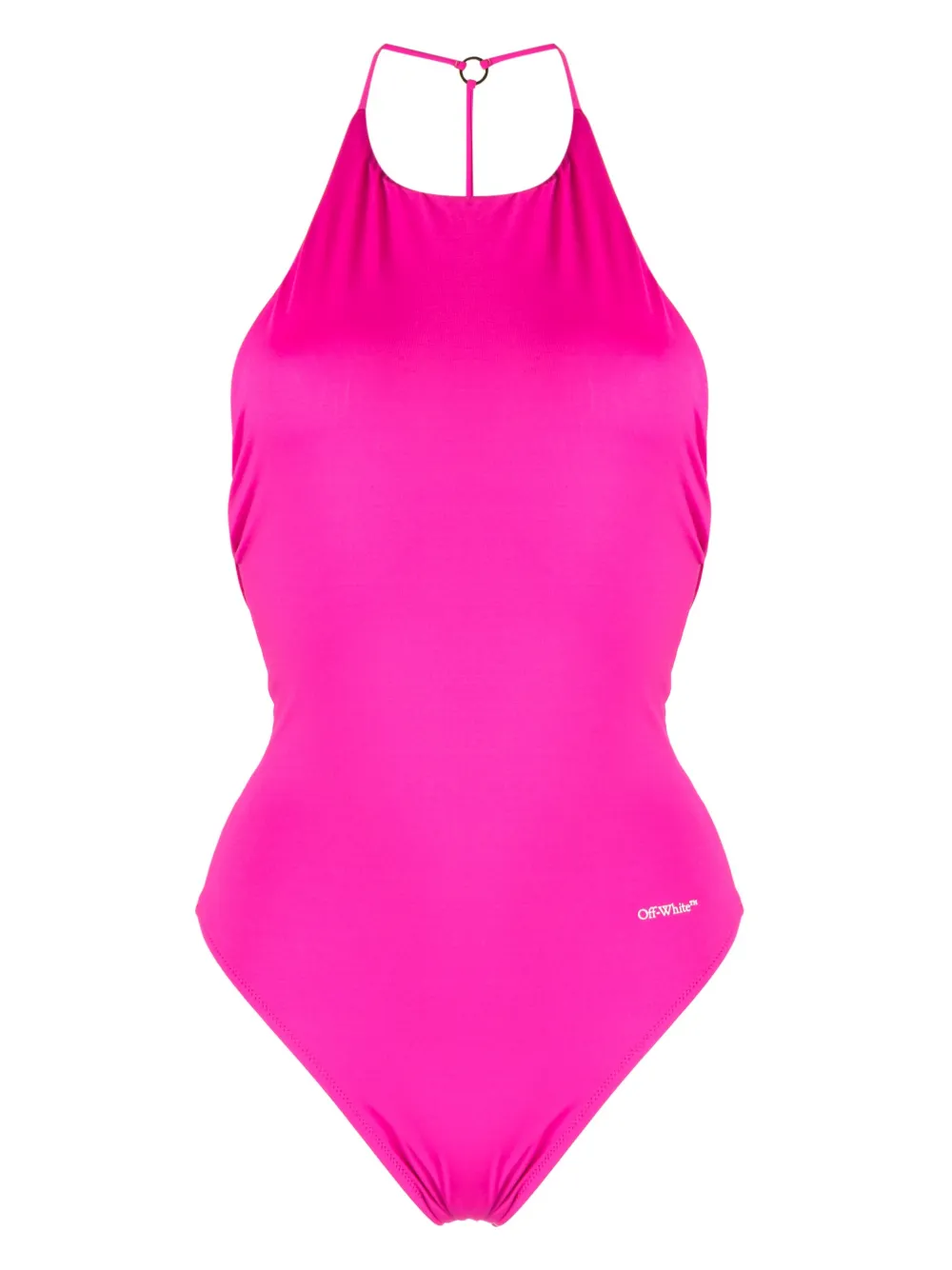 Off-White logo-print halterneck swimsuit - Pink