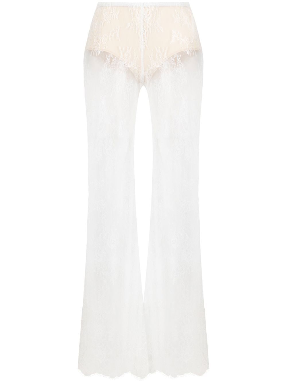 Patrizia Pepe Floral-lace Flared Trousers In Weiss