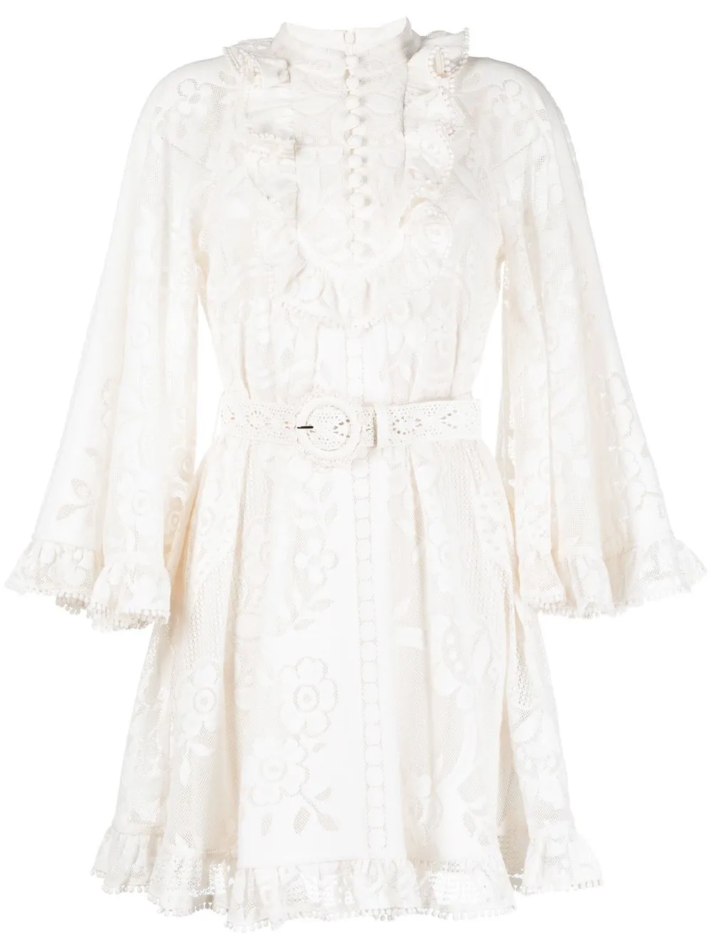 

ZIMMERMANN floral-lace detail flared dress - White