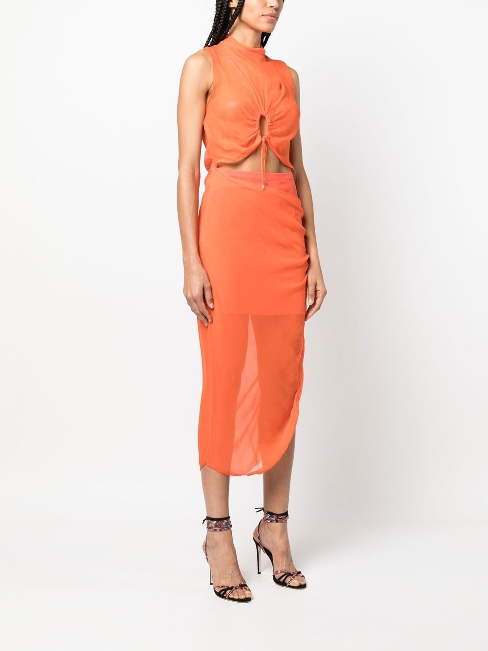 Shop Patrizia Pepe Cut-out Transparent Midi Dress In Orange