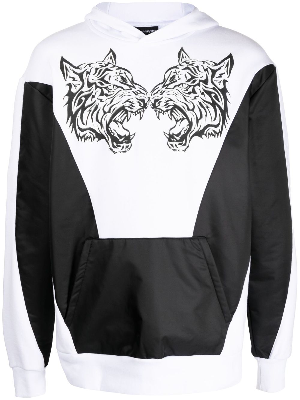 tiger-print panelled hoodie