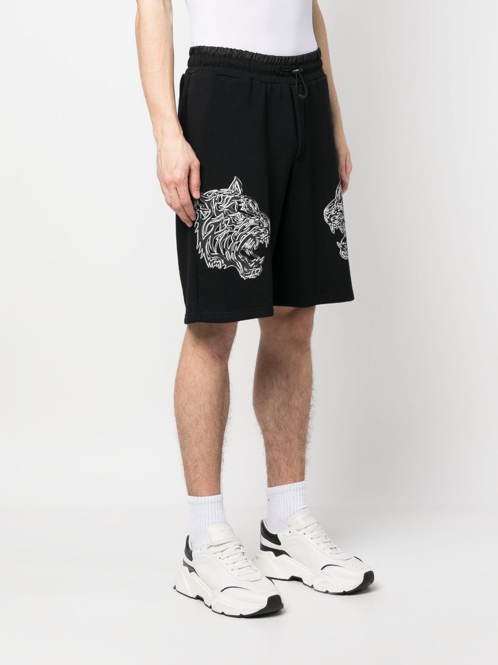 Shop Plein Sport Tiger Elasticated Waist Shorts In Black