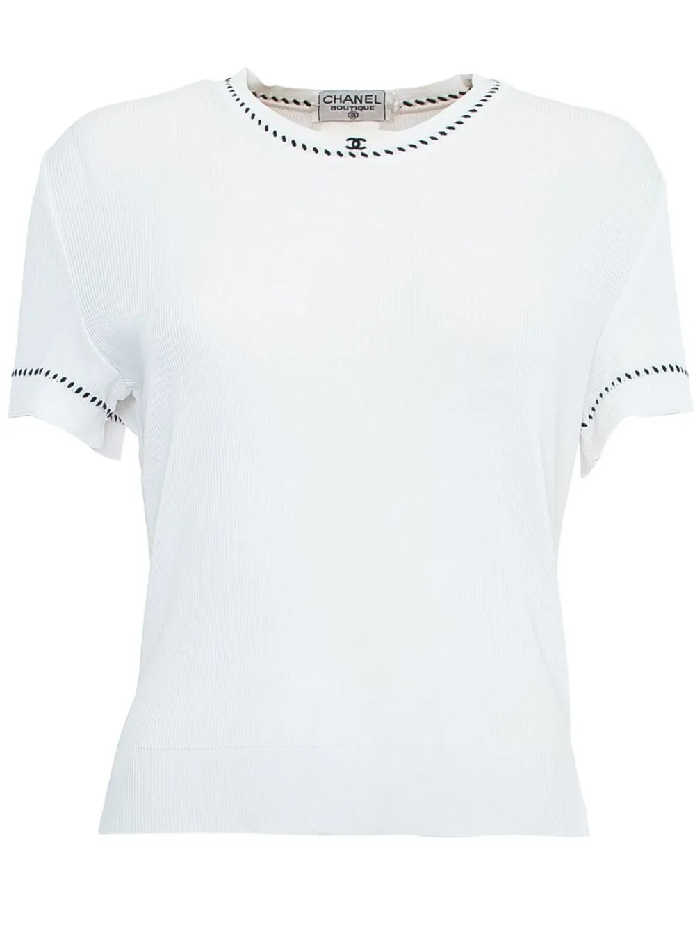 

CHANEL Pre-Owned 1995-1996 CC logo-embroidered knitted top - White