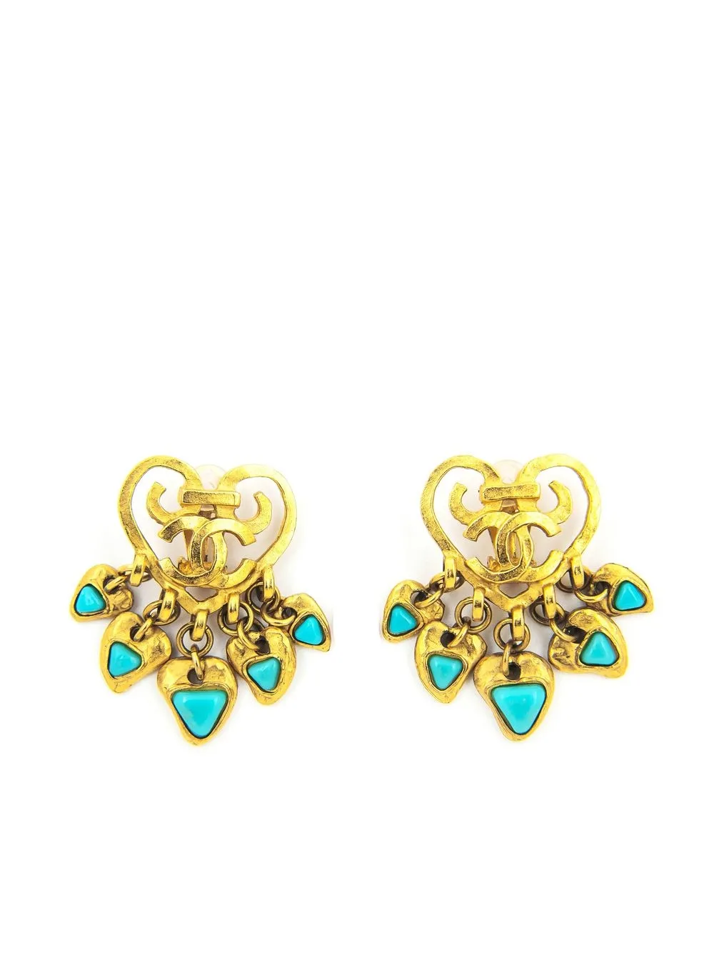 

Chanel Pre-Owned 1995 CC heart-charm clip-on earrings - Gold