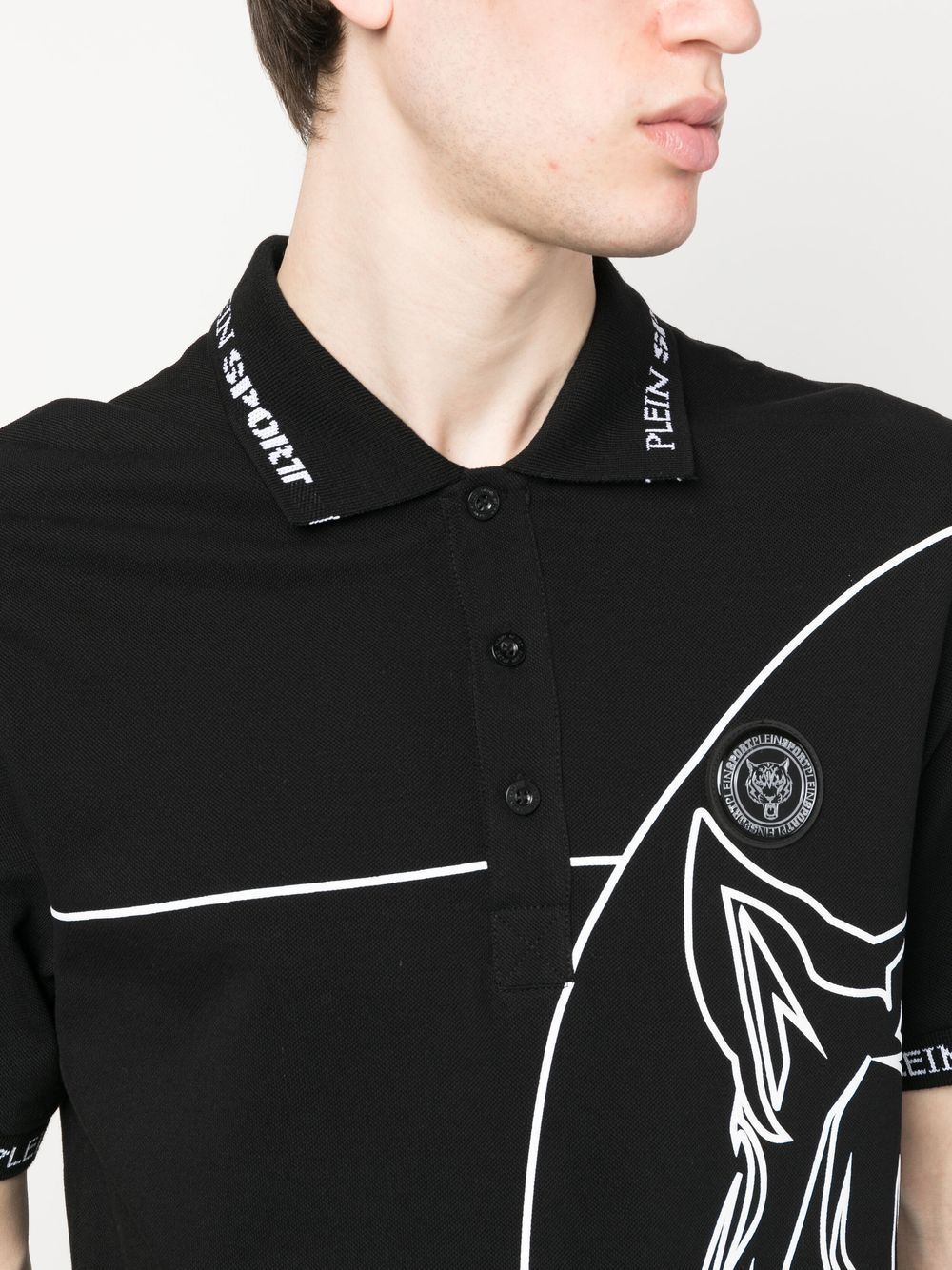 Shop Plein Sport Tiger Print Polo Shirt In Black