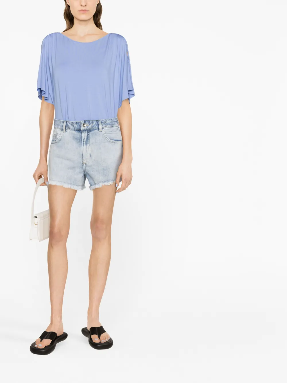  Patrizia Pepe Crystal-embellished Denim Shorts - Blue 