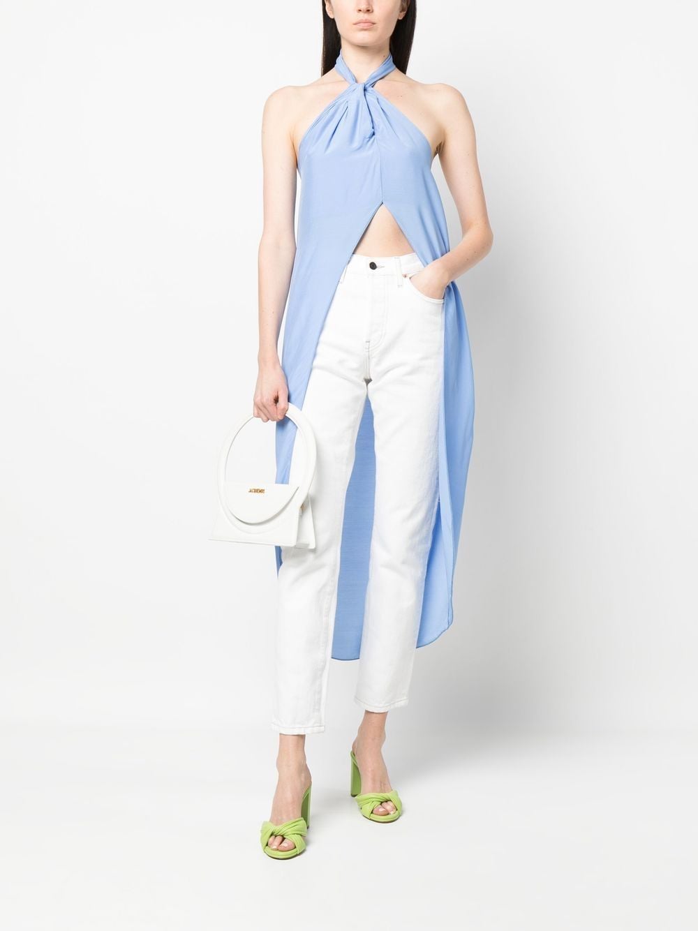 Shop Patrizia Pepe Halterneck Asymmetric Top In Blue