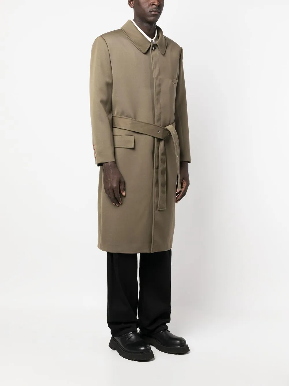 Shop Mtl Studio Ermanno Belted Wool Overcoat In Green