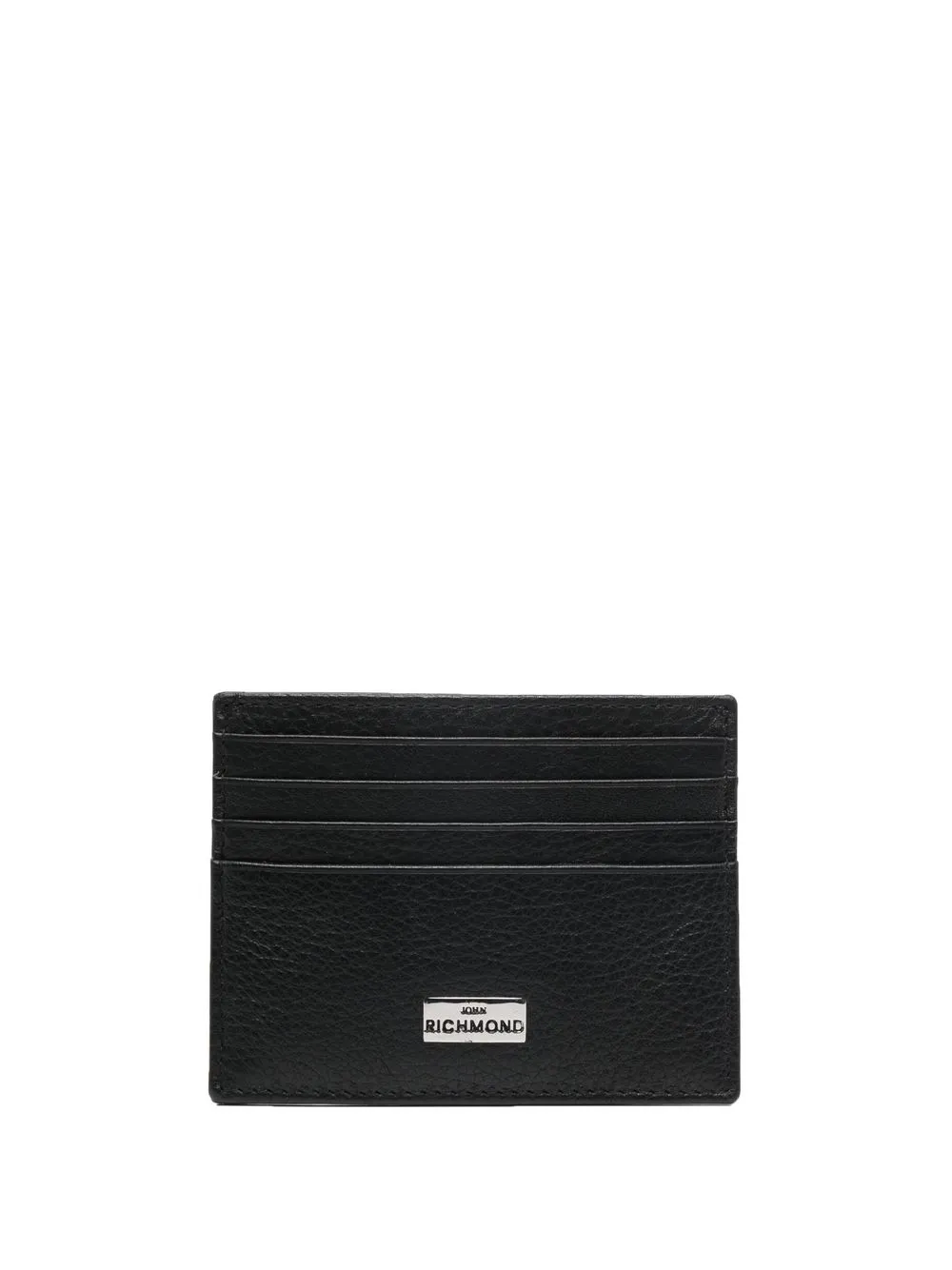 

John Richmond leather logo-plaque cardholder - Black