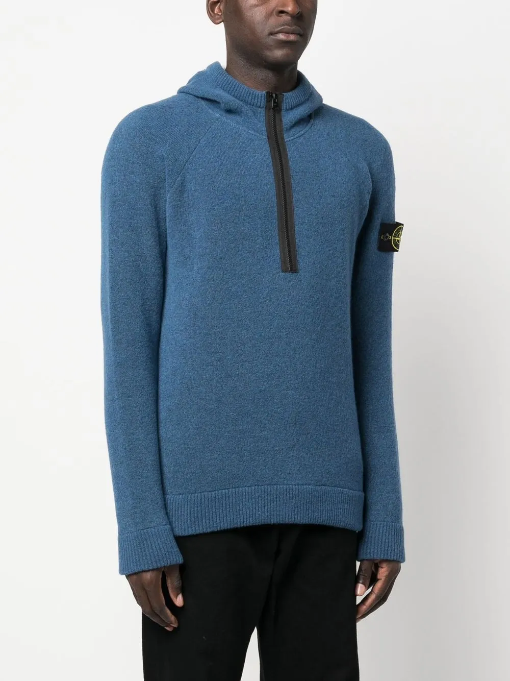 Stone Island Logo-patch Hoodie In Blue