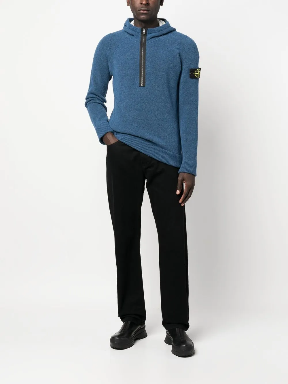 Stone Island Logo-patch Hoodie In Blue
