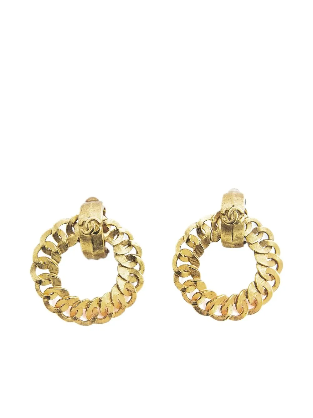 

Chanel Pre-Owned 1996 logo hoop clip-on earrings - Gold