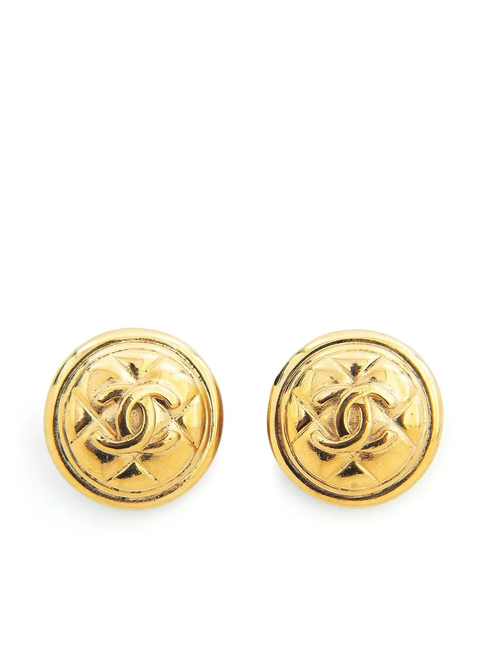 

Chanel Pre-Owned 1990s diamond-quilted logo clip-on earrings - Gold