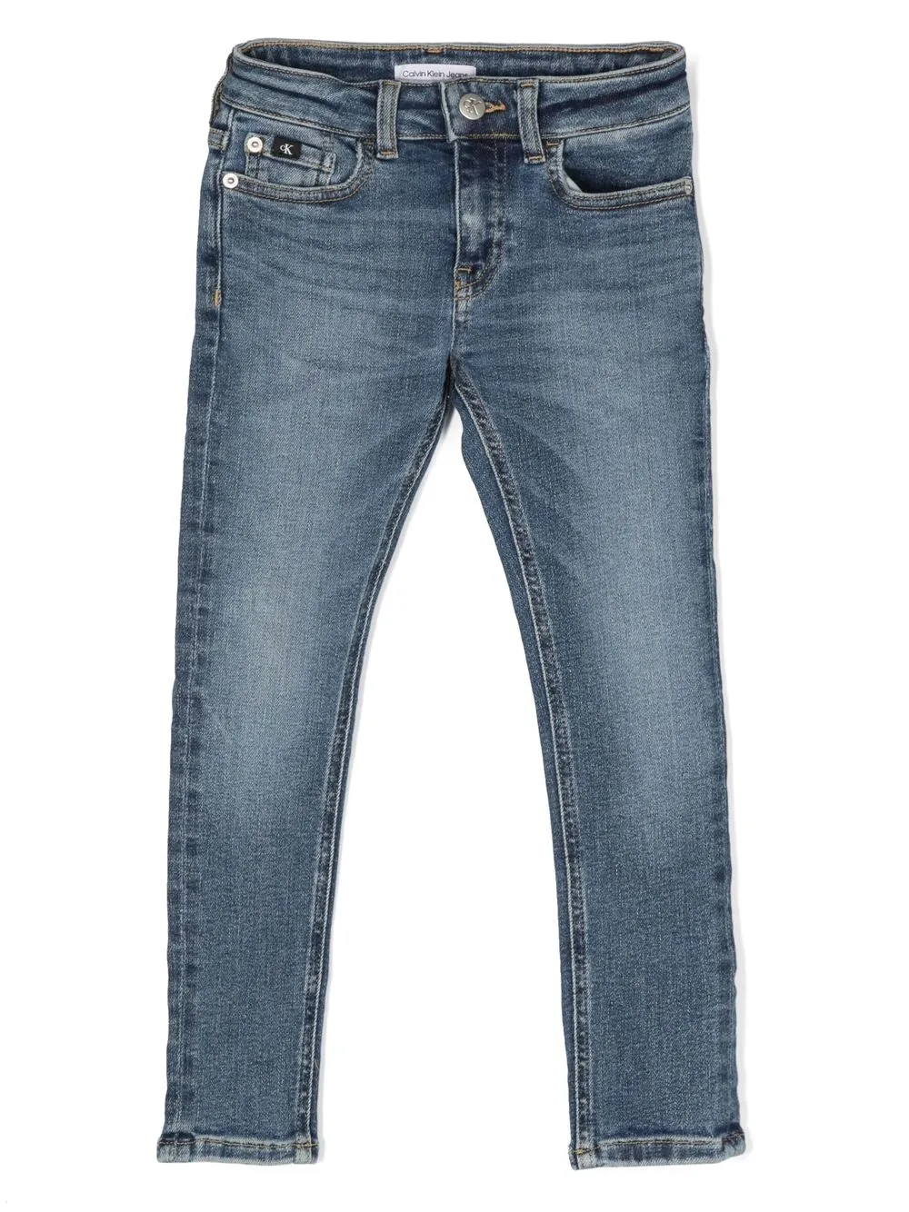 

Calvin Klein Kids logo-patch tapered-leg jeans - Blue