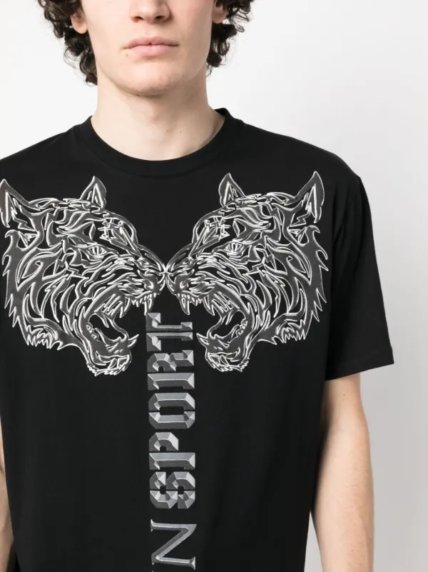 プレインスポーツボールドスポーツロゴグレーTシャツ Plein Sport tiger-print T-shirt | Black | FARFETCH JO