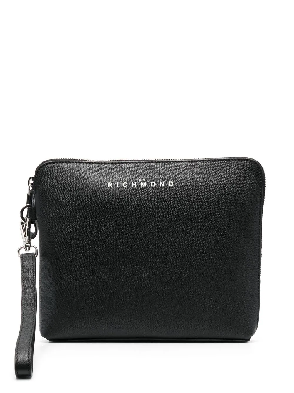 

John Richmond embroidered-logo leather clutch bag - Black