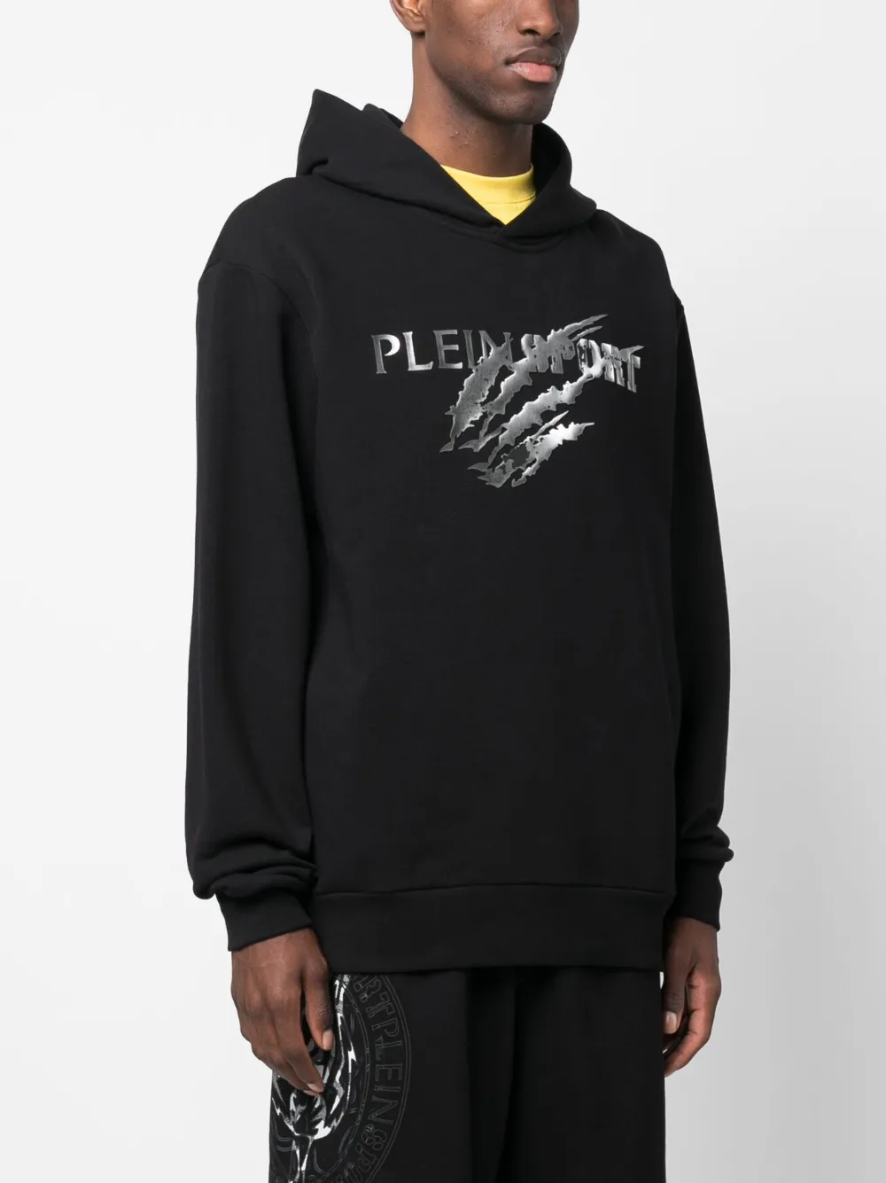 Plein Sport Logo-print Long-sleeve Hoodie In Schwarz