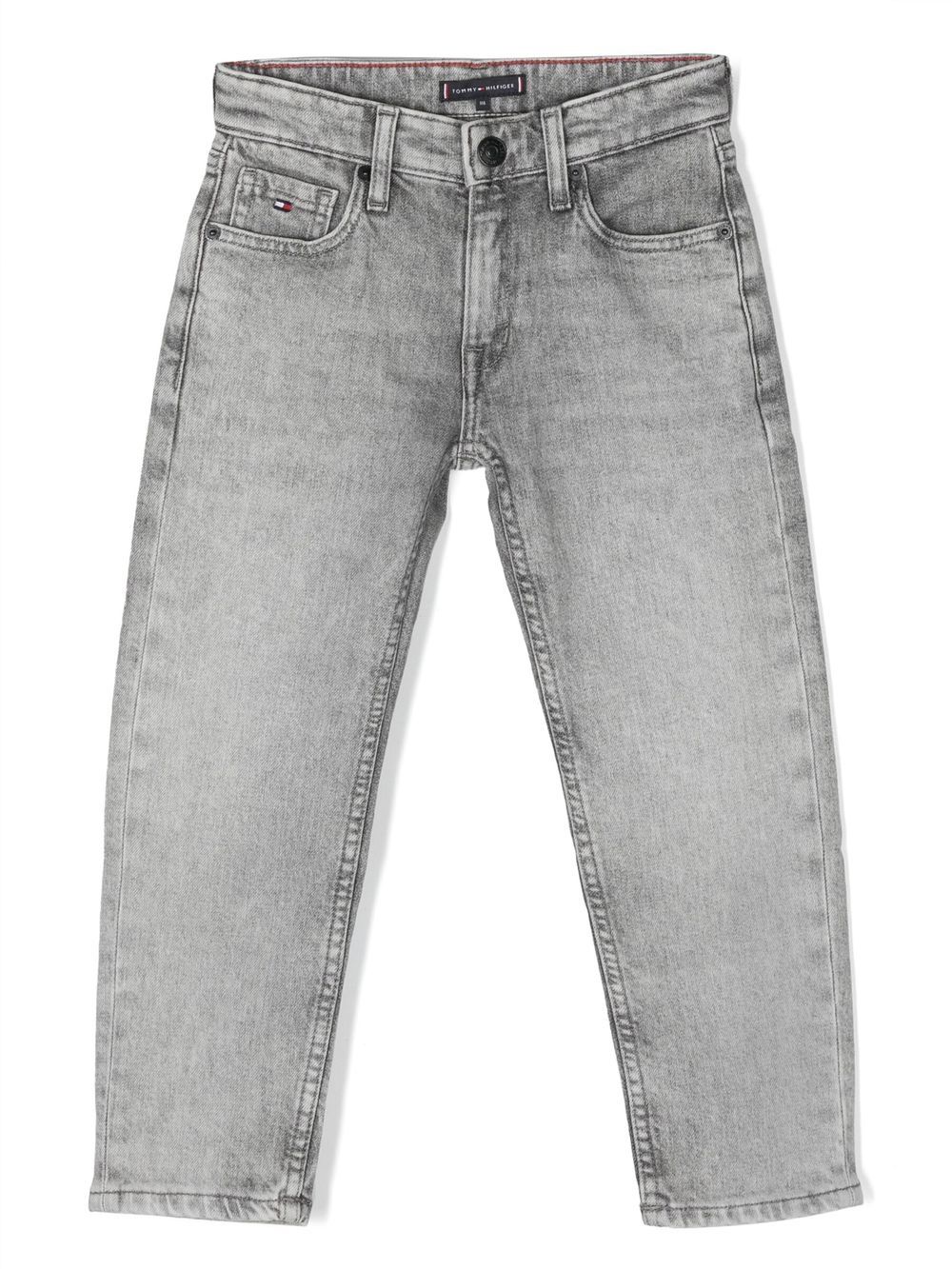 Tommy Hilfiger Junior Kids' Logo-patch Straight-leg Jeans In Grey