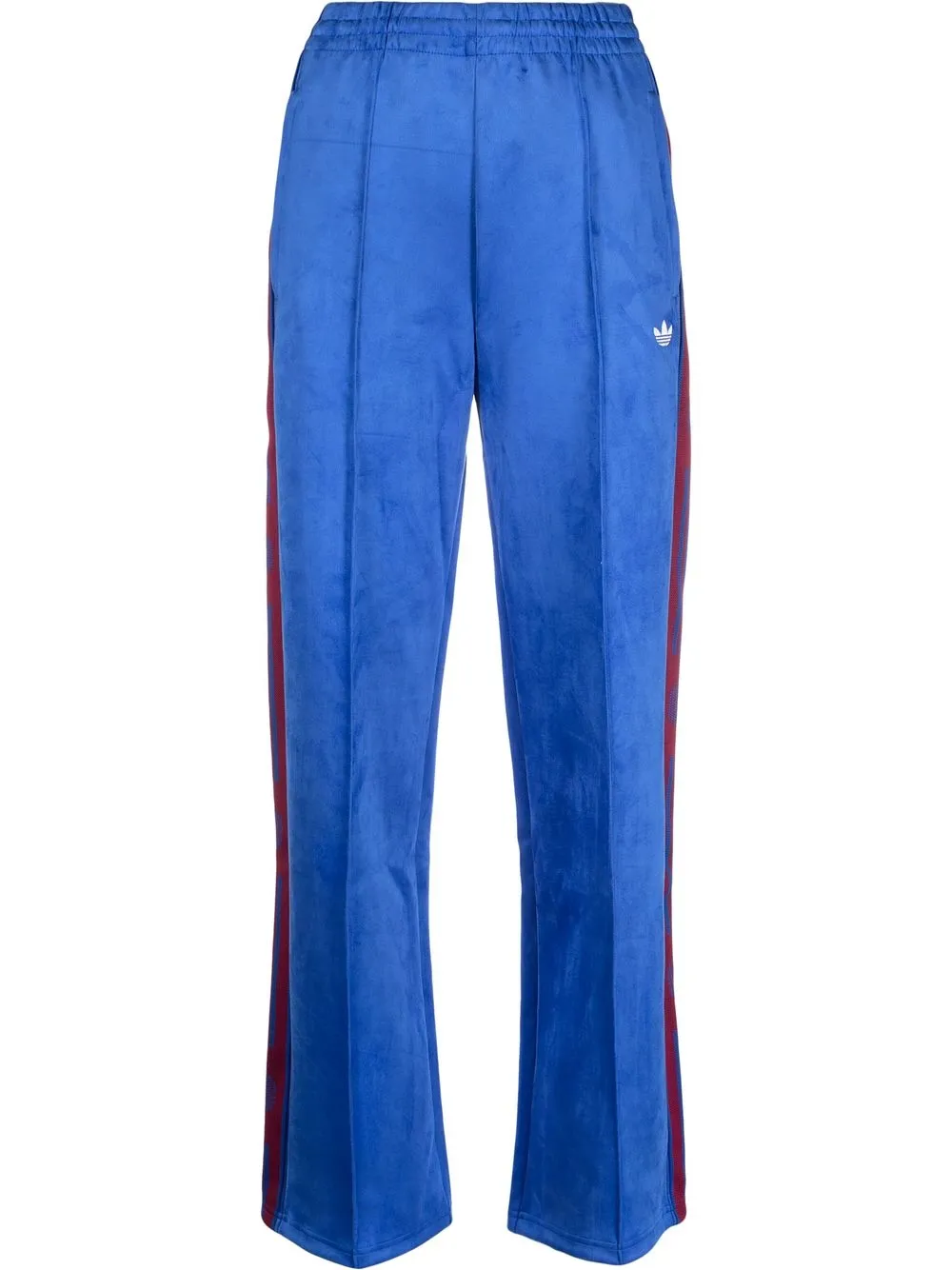 Adidas track pants online blue with red stripes