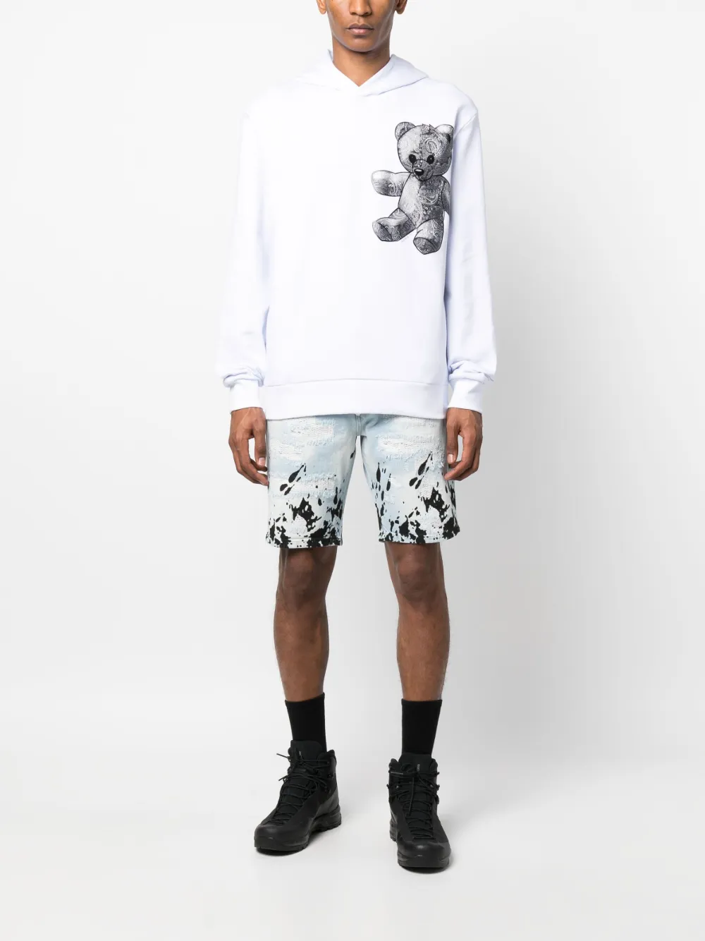 Philipp Plein Tattoo distressed-effect denim shorts - Blauw