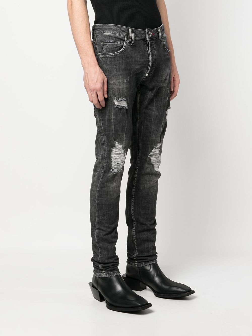 Shop Philipp Plein Straight-leg Ripped Jeans In Grey