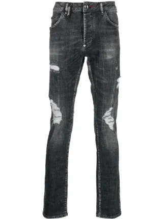 PLEIN ダメージ加工 デニム Philipp Plein ダメージ ストレートジーンズ | グレー | FARFETCH JP