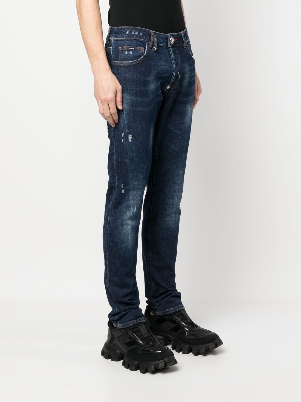 Shop Philipp Plein Straight-leg Ripped Jeans In Blue