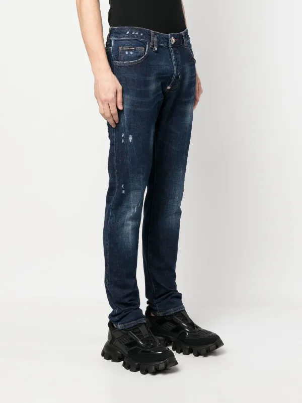 Philipp Plein ダメージ ストレートジーンズ | ブルー | FARFETCH JP