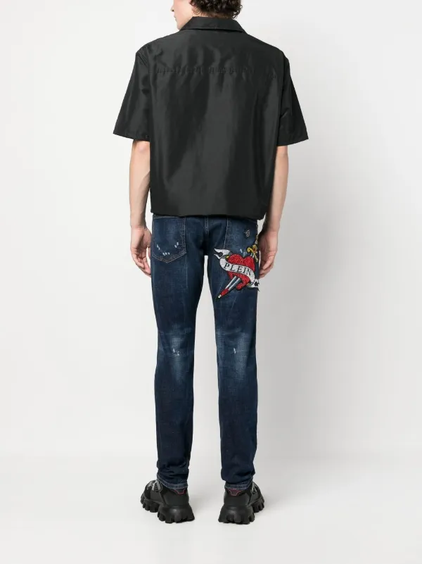 PLEIN ダメージ加工 デニム Philipp Plein ダメージ ストレートジーンズ | ブルー | FARFETCH JP