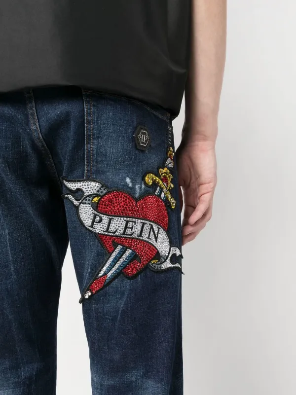 PLEIN ダメージ加工 デニム Philipp Plein ダメージ ストレートジーンズ | ブルー | FARFETCH JP