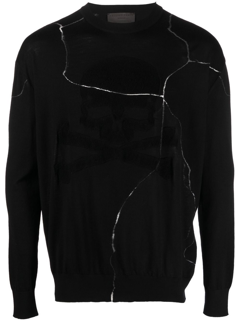 Shop Philipp Plein Cracked-effect Wool Jumper In Black