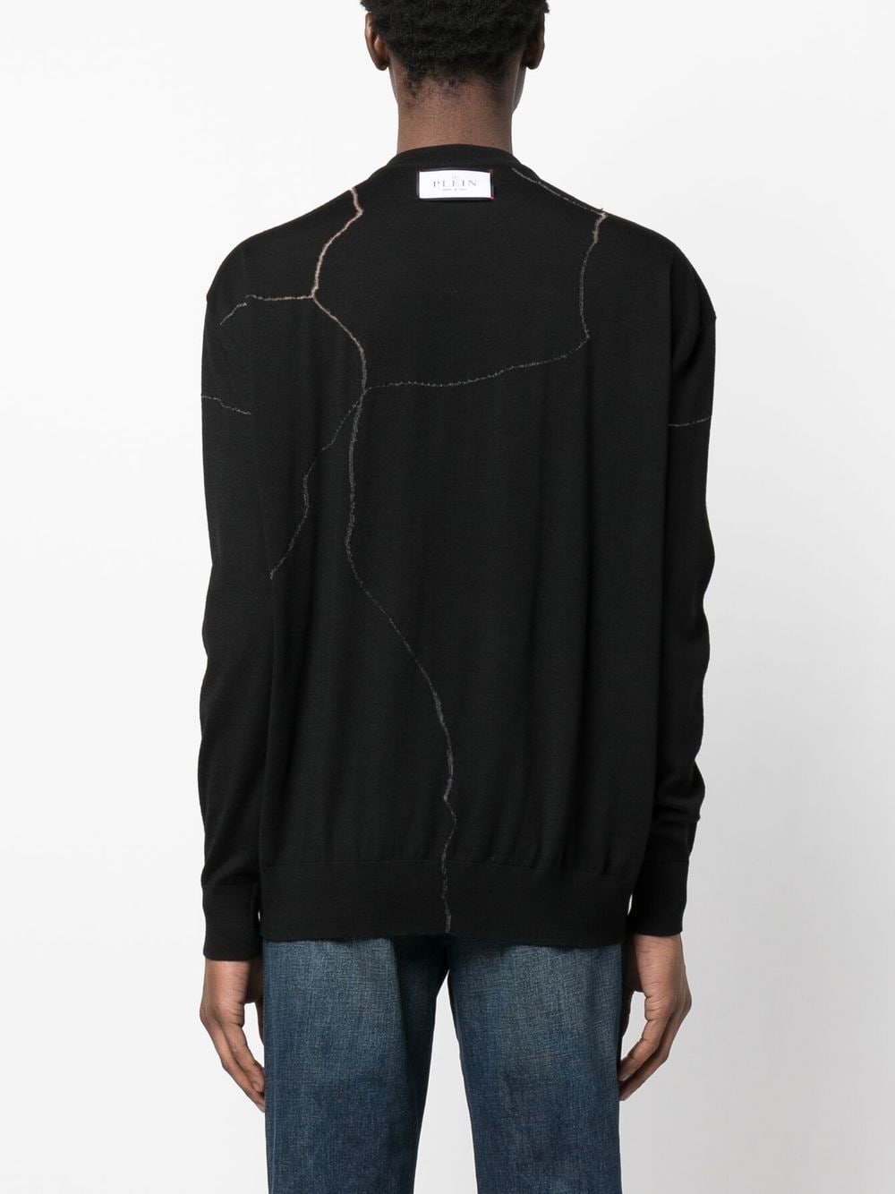 Shop Philipp Plein Cracked-effect Wool Jumper In Black