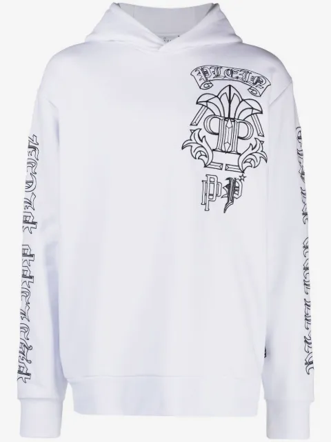 Philipp Plein skull-print logo-embroidered hoodie