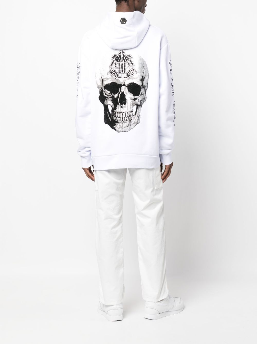 Shop Philipp Plein Skull-print Logo-embroidered Hoodie In White