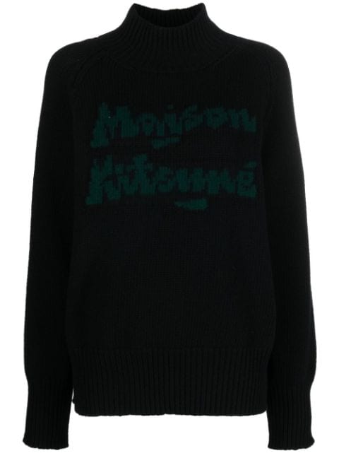 Maison Kitsuné - logo intarsia-knit ribbed sweater