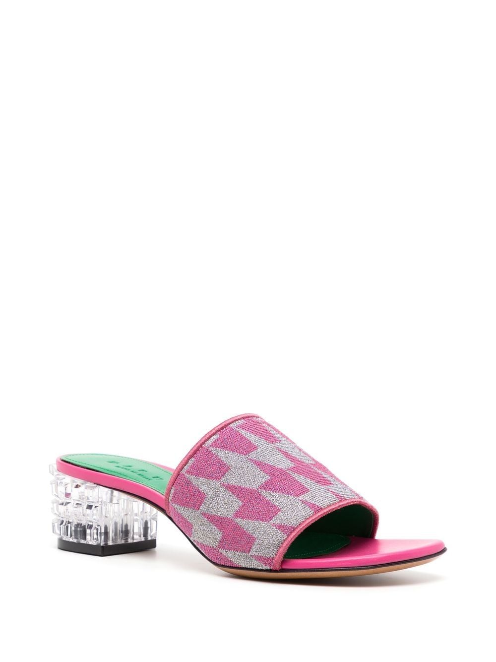 Shop Marni Crystal-heel Patterned Sandals In Pink